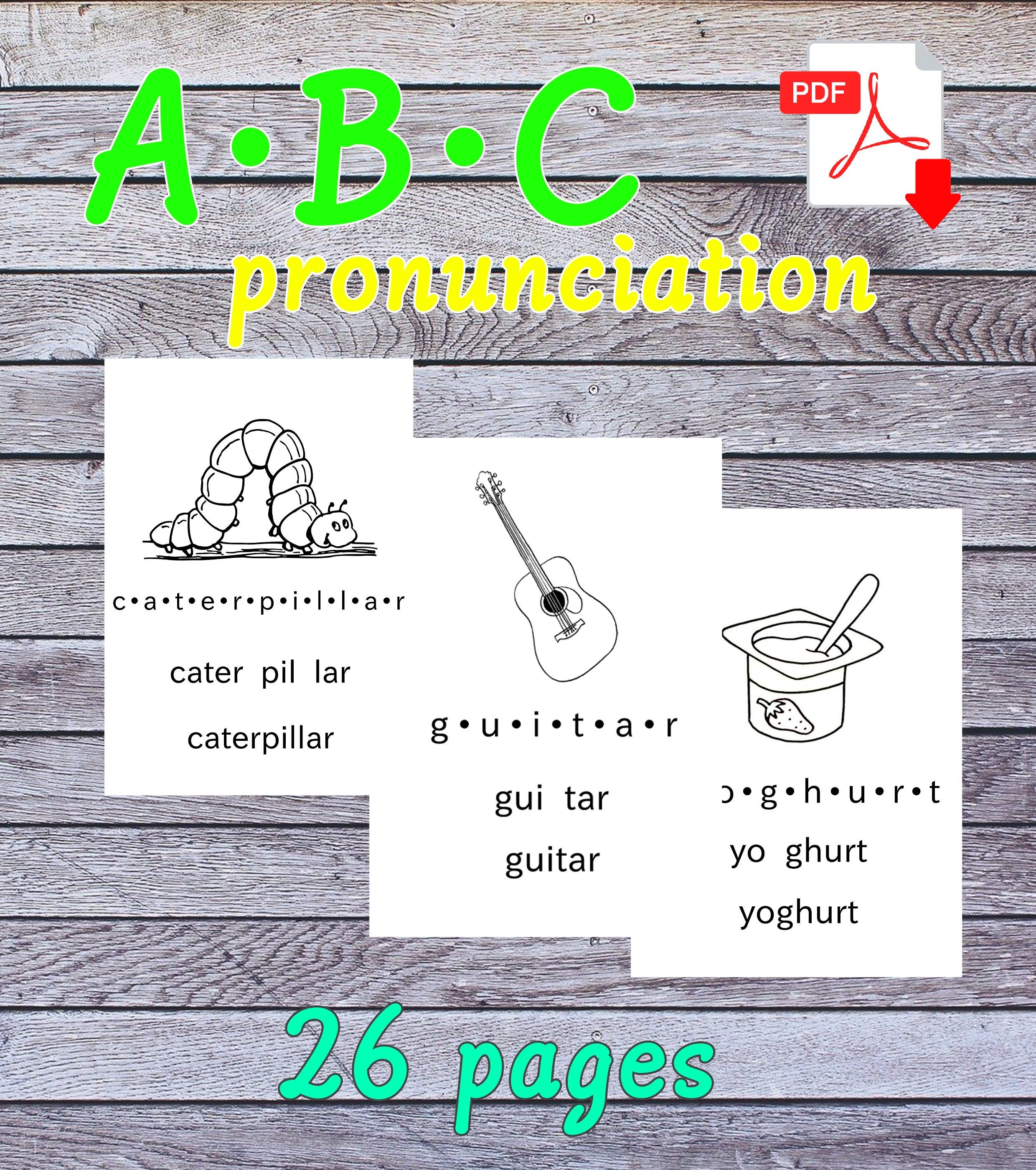 Printable ABC Pronunciation for Kids Preschooler Toddler Etsy