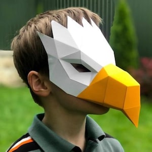 Adler 3D Papercraft Maskenvorlage, Low Poly Papiermaske, Einzigartiges Kostüm, Tiermaske, PDF Schnittmuster, Kindermaske