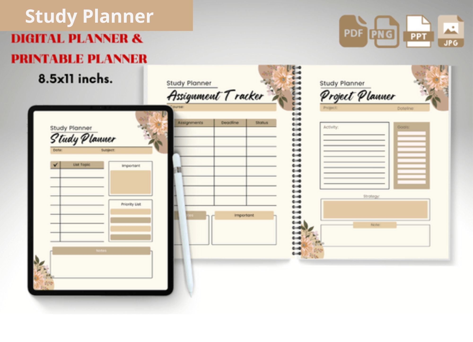 Study Planner Digital Planner Printable Planner - Etsy