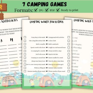 Camping Games for All Ages, Printable Camping Activities, Family Campfire Games, Camping Trip, Summer Camp, Family Fun, 7 Games