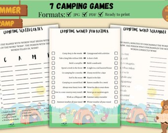 Camping Games for All Ages, Printable Camping Activities, Family Campfire Games, Camping Trip, Summer Camp, Family Fun, 7 Games