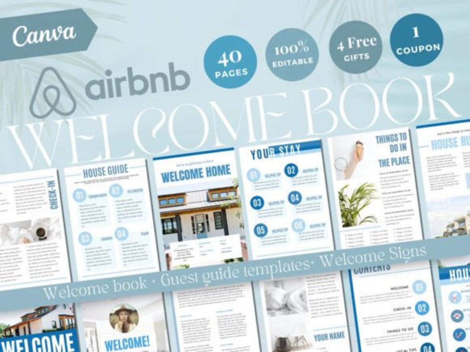 Airbnb Book, Editable Guest Book Template, Canva Guidebook for