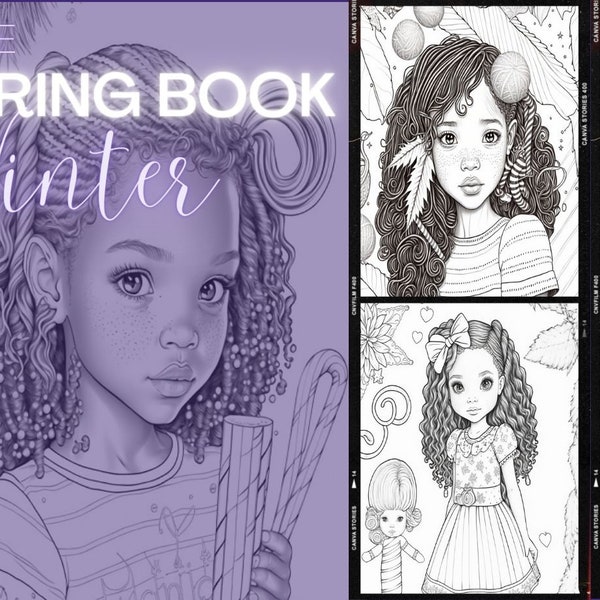 Girls | Winter | Christmas | Greyscale Coloring Book | Printable Adult Kids Colouring Pages Instant Download Grayscale PDF