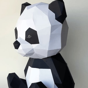 Simpatica scultura di carta panda, modello PDF stampabile, figurine di animali larghe fatte a mano, puzzle 3D, decorazioni per la casa Low Poly, regalo fai da te