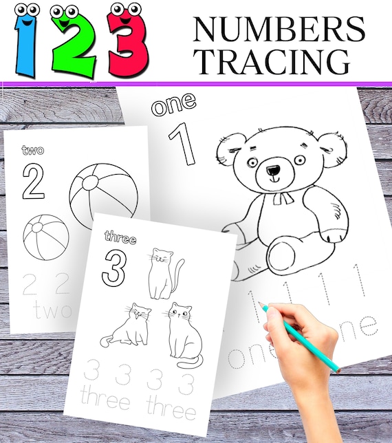 Download Printable 123 Tracing Pages For Kids Preschooler Toddler Activity Coloring Book Numbers Practice Workbook Sheets