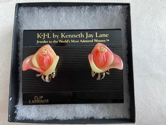 Kenneth Jay Lane  Peach Rose & Rhinestone Clip-on… - image 1