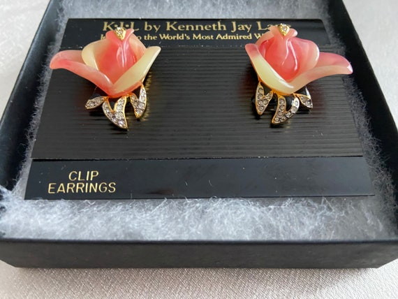Kenneth Jay Lane  Peach Rose & Rhinestone Clip-on… - image 4