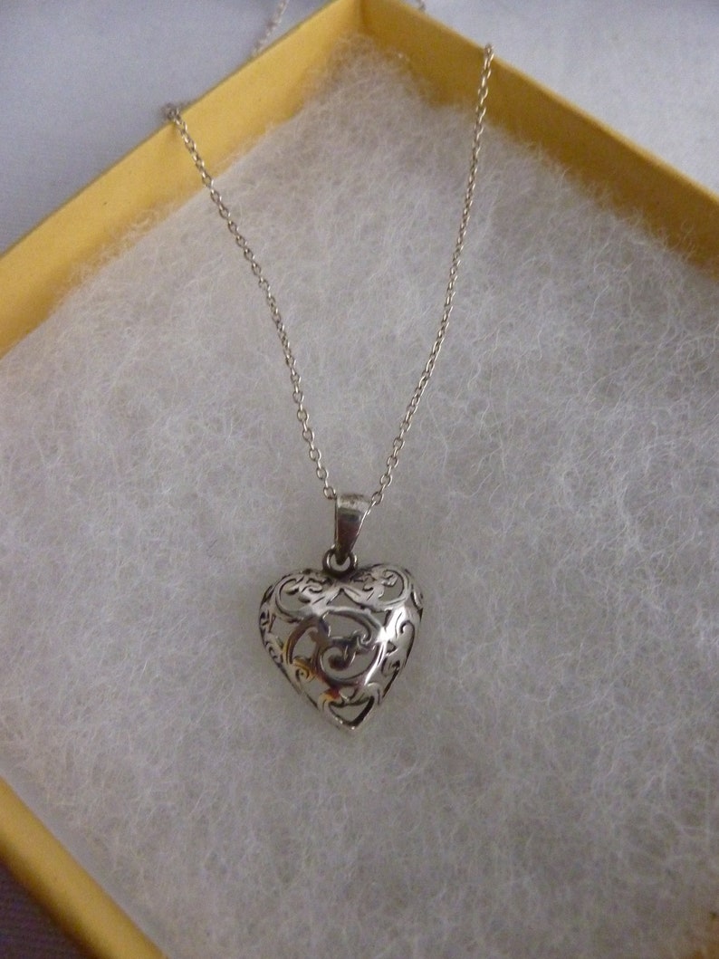Vintage Sterling Silver Scroll Heart Necklace