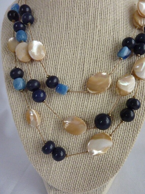 Vintage Talbot's Blue Glass Mother Pearl beaded n… - image 4