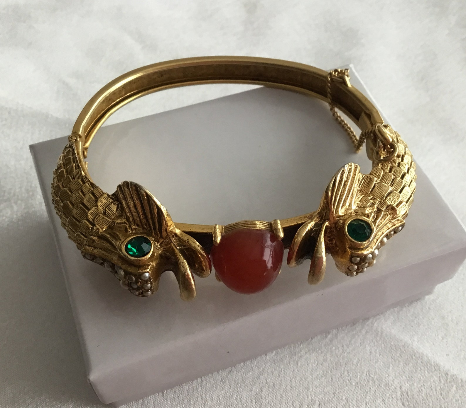 Vintage Double Headed Koi Fish Rhinestone Cuff Bracelet Etsy.de