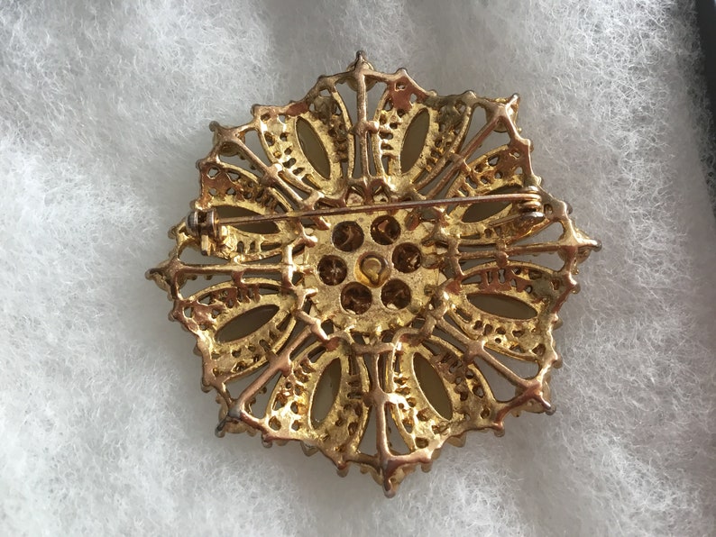 Vintage Rhinestone Brooch multi color gold tone