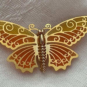 Vintage AVON Plique-a-Jour Orange and Yellow Butterfly Brooch Plique-a-Jour Butterfly Pin Plique-a-Jour Butterfly Brooch