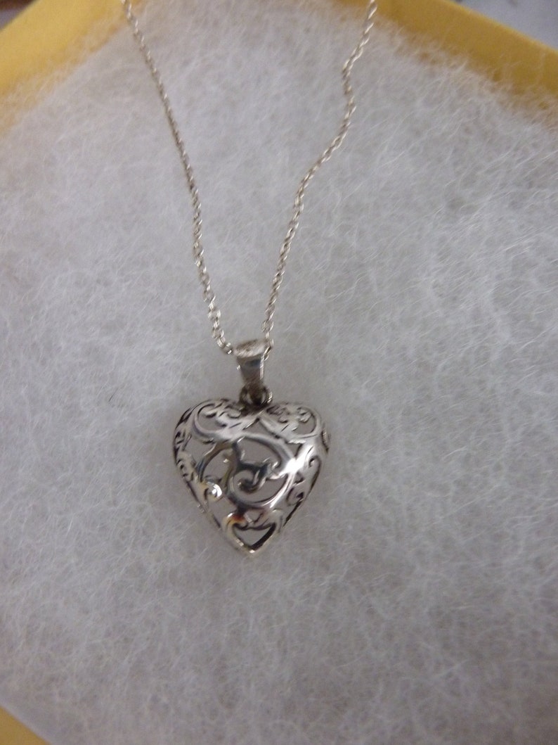 Vintage Sterling Silver Scroll Heart Necklace