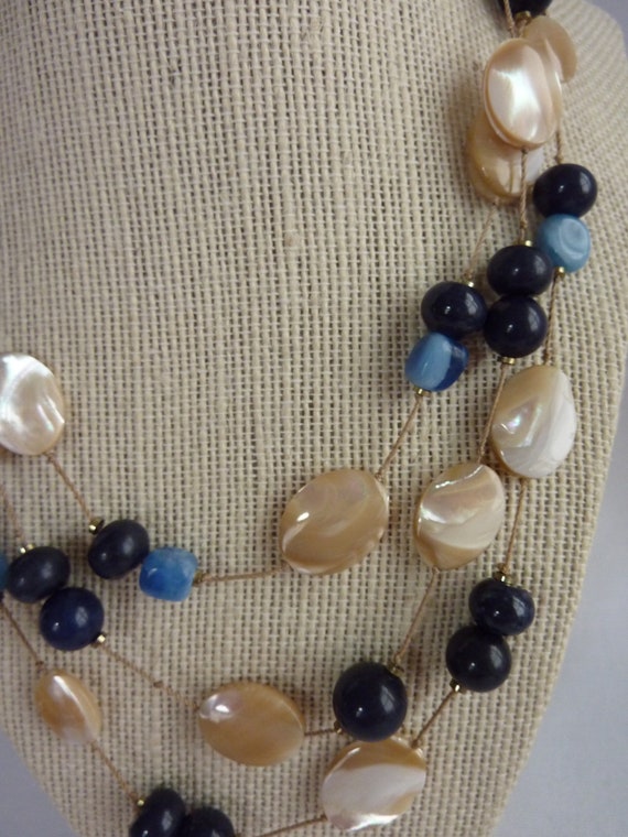 Vintage Talbot's Blue Glass Mother Pearl beaded n… - image 3