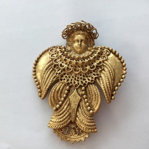 Vintage DON LIN Gold Tone Angel Brooch Signed Pin Runway Couture Statement Large Brooch Amazing Angel Pin