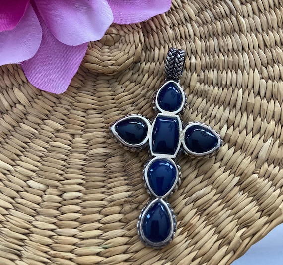 Sterling Silver Sodalite blue BARSE Cross Pendant