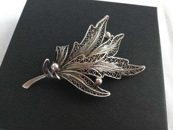 Vintage Sterling Silver Ornate Filigree Leaf Leav… - image 7