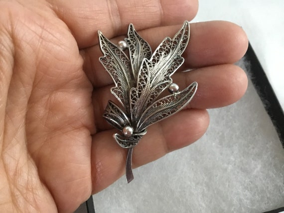 Vintage Sterling Silver Ornate Filigree Leaf Leav… - image 4