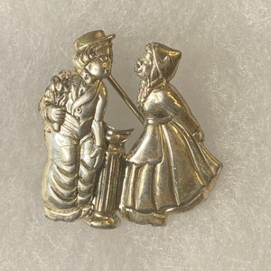 Marked Beau Sterling Silver Boy and Girl Brooch Pin Dutch