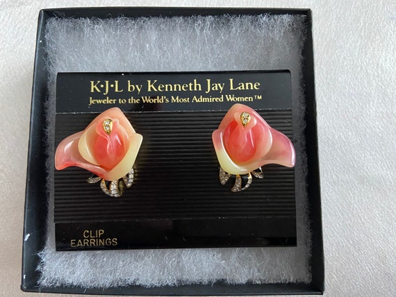 Kenneth Jay Lane  Peach Rose & Rhinestone Clip-on… - image 2