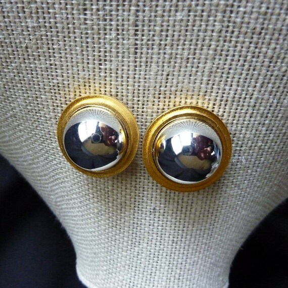 Vintage Retro Modernist Signed Lee Wolfe 1992 Mirror Gold tone Clip On Earrings