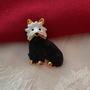 Vintage Scottie Dog Brooch Pin Black White
