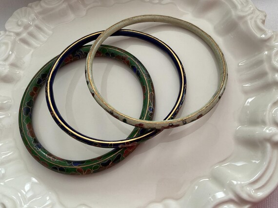 Cloisonné Bracelet Set of Three Multi Color Flowe… - image 7