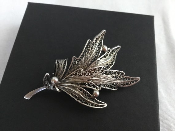 Vintage Sterling Silver Ornate Filigree Leaf Leav… - image 8