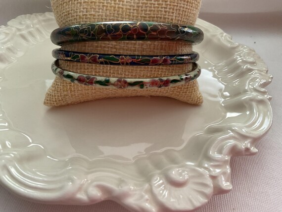 Cloisonné Bracelet Set of Three Multi Color Flowe… - image 6