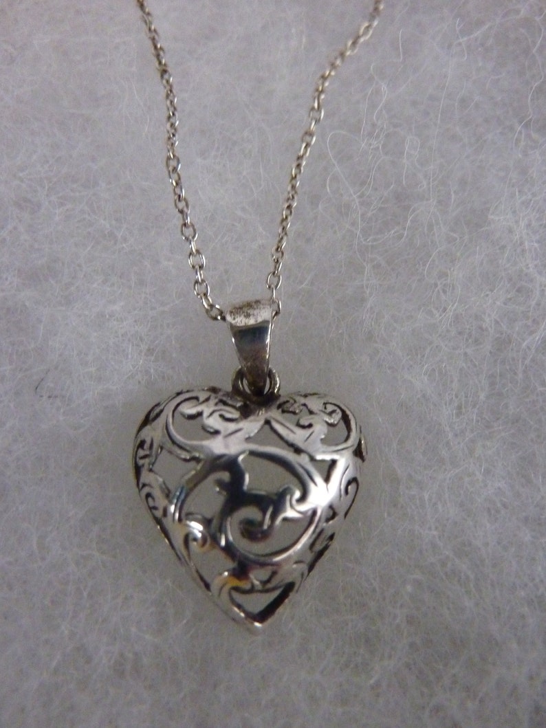 Vintage Sterling Silver Scroll Heart Necklace