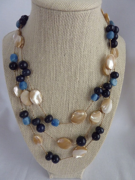 Vintage Talbot's Blue Glass Mother Pearl beaded n… - image 2
