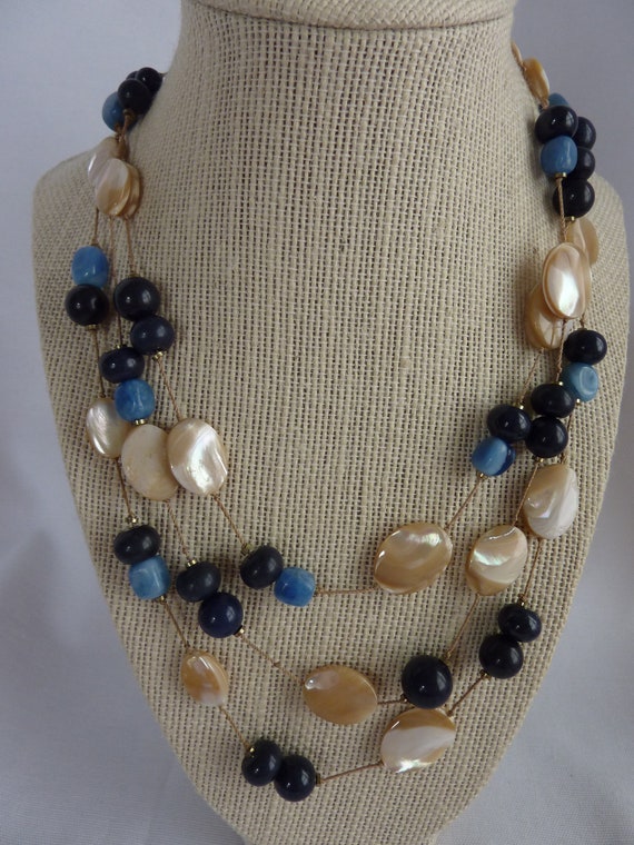 Vintage Talbot's Blue Glass Mother Pearl beaded n… - image 5