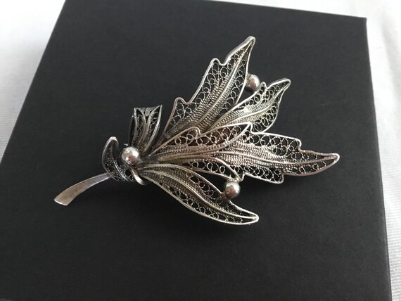 Vintage Sterling Silver Ornate Filigree Leaf Leav… - image 6