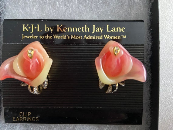 Kenneth Jay Lane  Peach Rose & Rhinestone Clip-on… - image 3