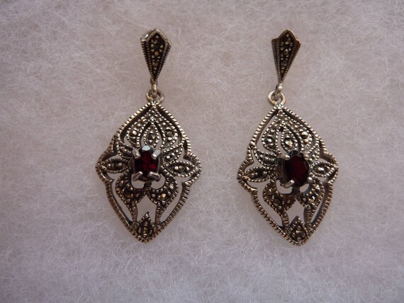 Vintage Sterling Silver Garnet Marcasite Antique … - image 2