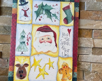 Handcrafted Christmas Sign Plaque Santa Snowman Decor