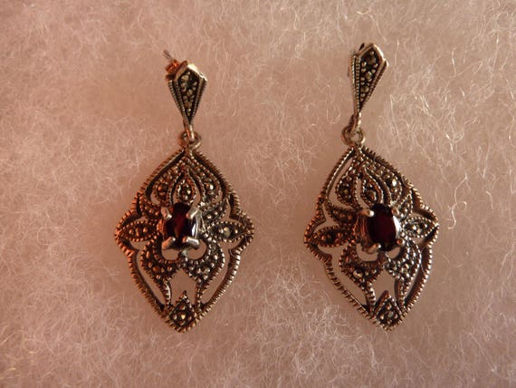 Vintage Sterling Silver Garnet Marcasite Antique … - image 4