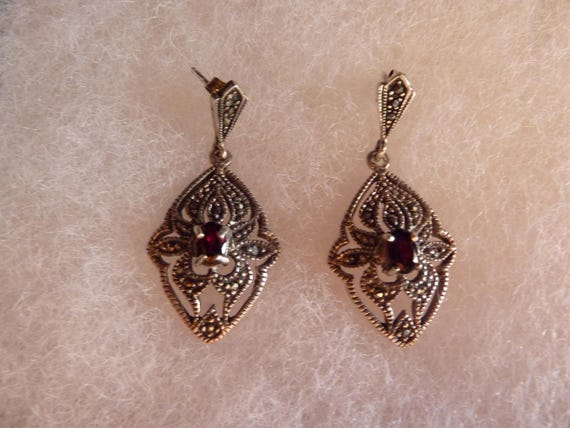 Vintage Sterling Silver Garnet Marcasite Antique … - image 5