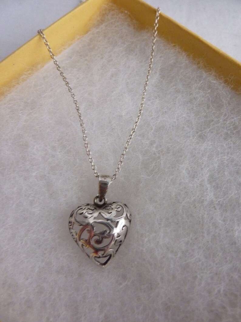 Vintage Sterling Silver Scroll Heart Necklace