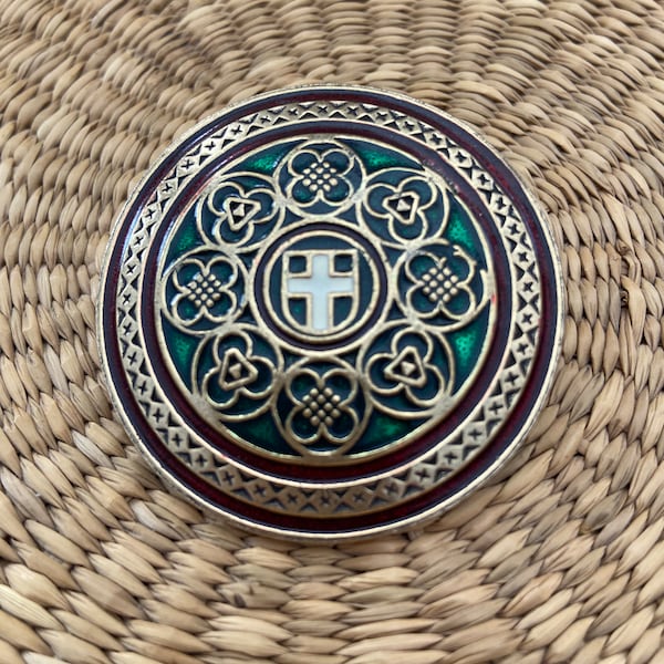 MIRACLE Signed Vintage Brooch Celtic Simbols Design  Enamel Religious Cross RARE!