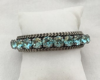 SORRELLI Light  Blue Crystal Cuff Bracelet Designer Sorrelli Crystal Bracelet Blue Crystal Bracelet Prong Set Crystal Bracelet