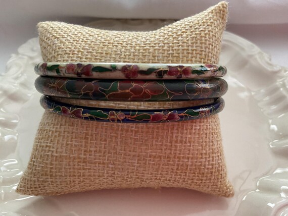 Cloisonné Bracelet Set of Three Multi Color Flowe… - image 4