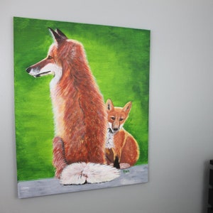 Red Fox Painting 24 x 30 - Fox Family - Home Decor, Nursery, Wall Art, Baby Fox, Cub, Kit, Woodland, Mother Fox, Hand Painted