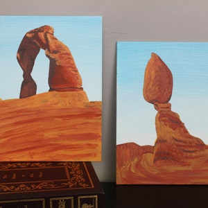 Southwestern Decor, Two 8x10 Painting &quot;Delicate Arch, Balancing Rock&quot; by Nathan Alan, Rock Scene, Wall Hanging,