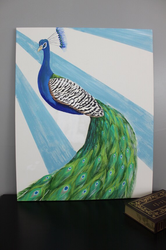 Peacock Decor 24 X 30 Floating Peacock By Nathan Alan Blue Bird Wall Hanging Home Decor Bedroom Den