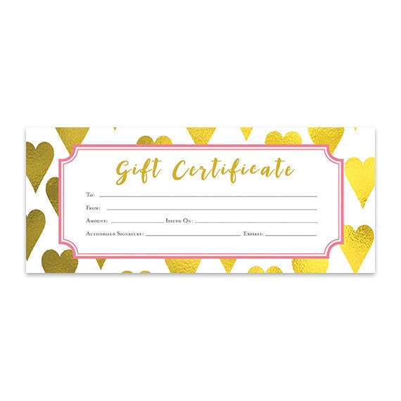 gold heart heart gold foil gift certificate download etsy