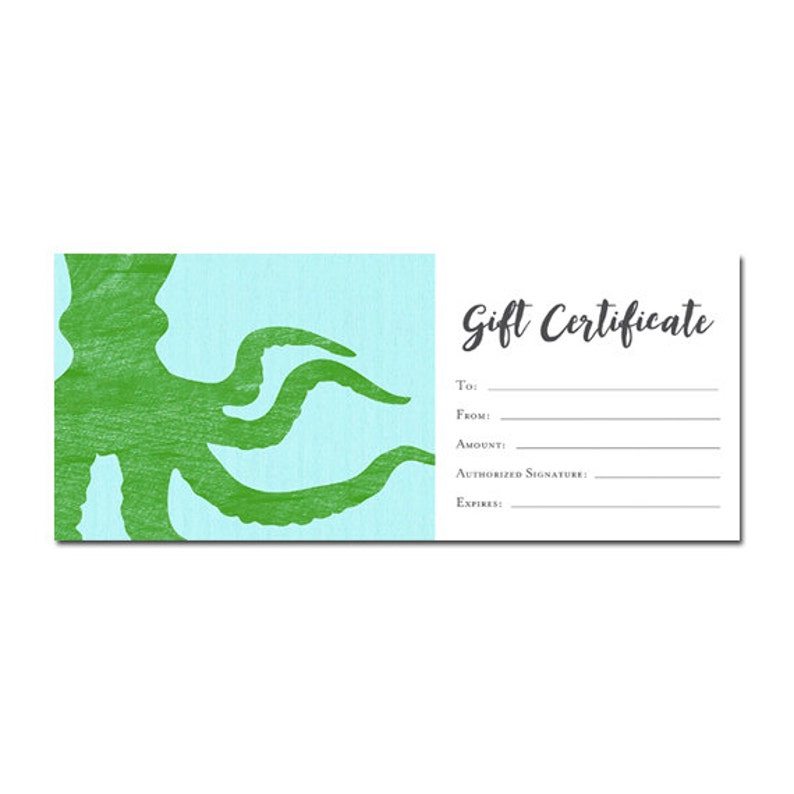 Octopus Gift Certificate Gift Certificate Template Gift Etsy