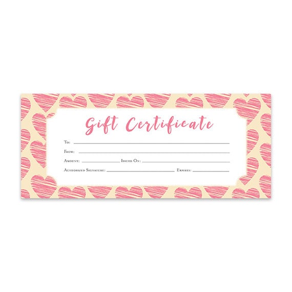 Heart Hearts Pink Hearts Gift Certificate Download Etsy