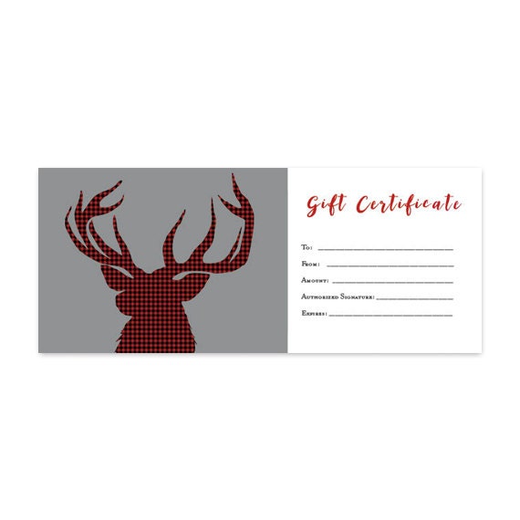 woodland animals deer red plaid gift certificate premade etsy