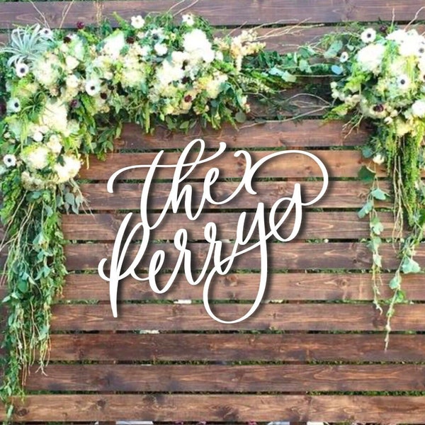 Last Name Calligraphy Wood Sign, Family Name Sign Wood, Large Wedding Last Name Sign, Backdrop Sign, Hedge Backdrop Name, Wall Sign, Wedding